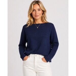 Vineyard Vines Merino Wool Cashmere Sweater Navy Blue Boxy Cropped M Luxury